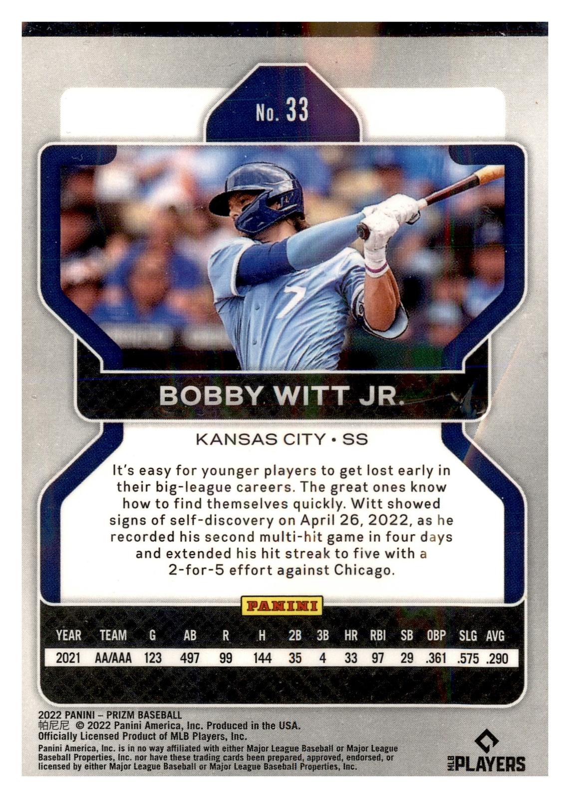 2022 Panini Prizm #33 Bobby Witt Jr. back