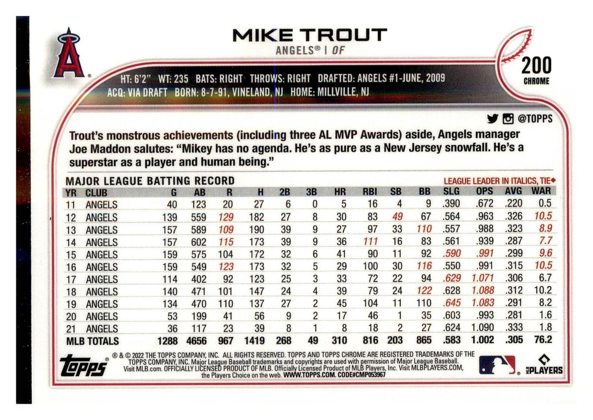 2017 Topps Chrome #200 Mike Trout Prism Refractor back