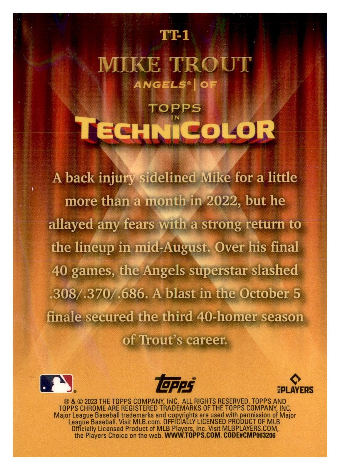 2023 Topps Chrome #TT-1 Mike Trout Topps in Technicolor back
