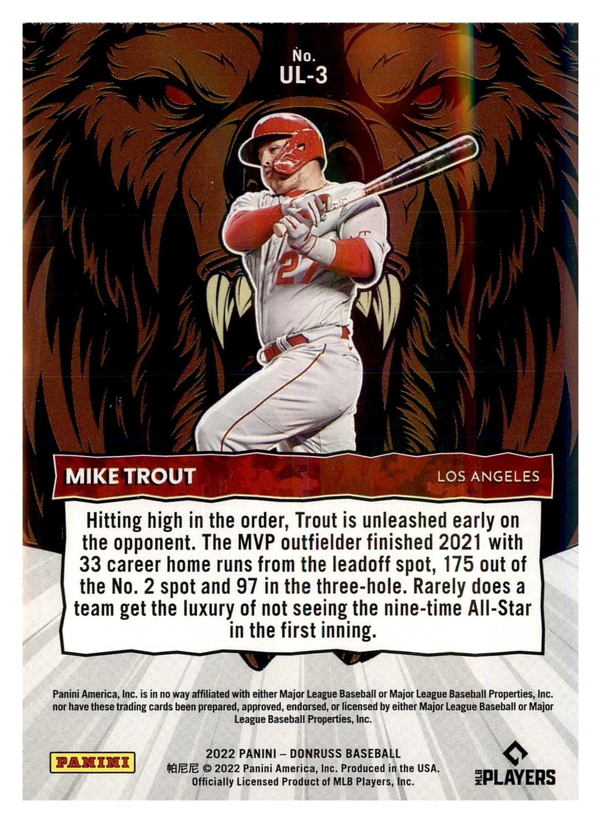 2022 Donruss #UL-3 Mike Trout Unleashed Vector back
