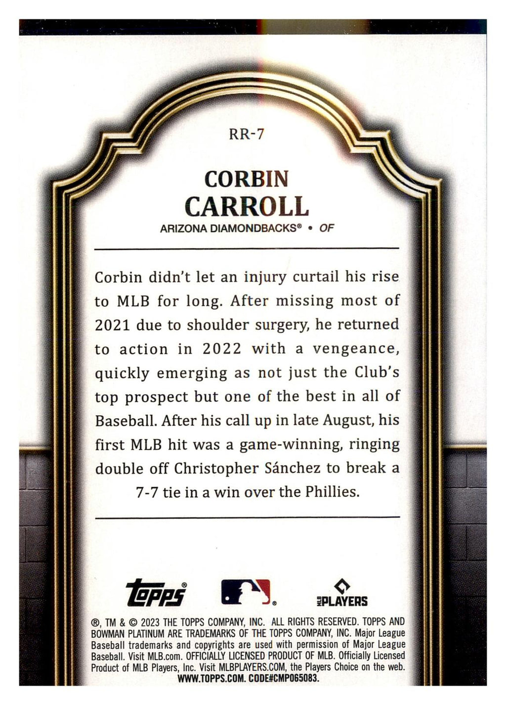 2023 Bowman Platinum #RR-7 Corbin Carroll Renowned Rookies back