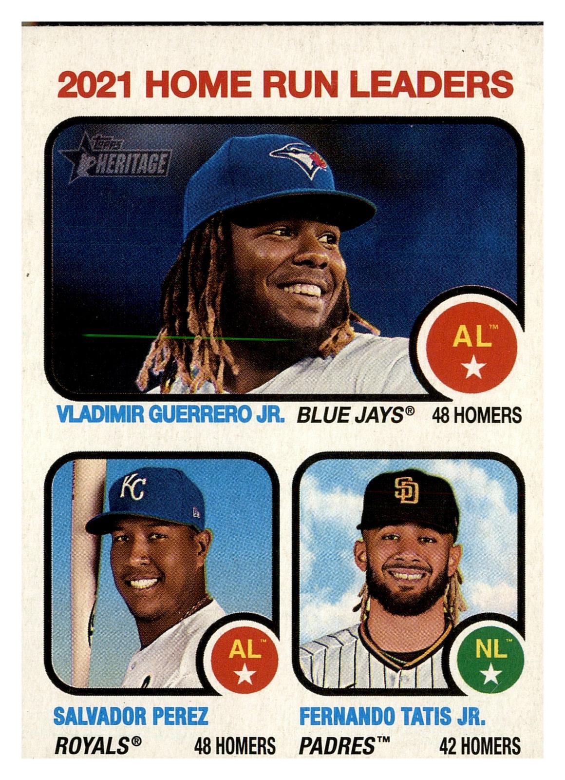 2022 Topps Heritage #68 2021 HR Leaders (Guerrero Jr/Perez/Tatis Jr) front