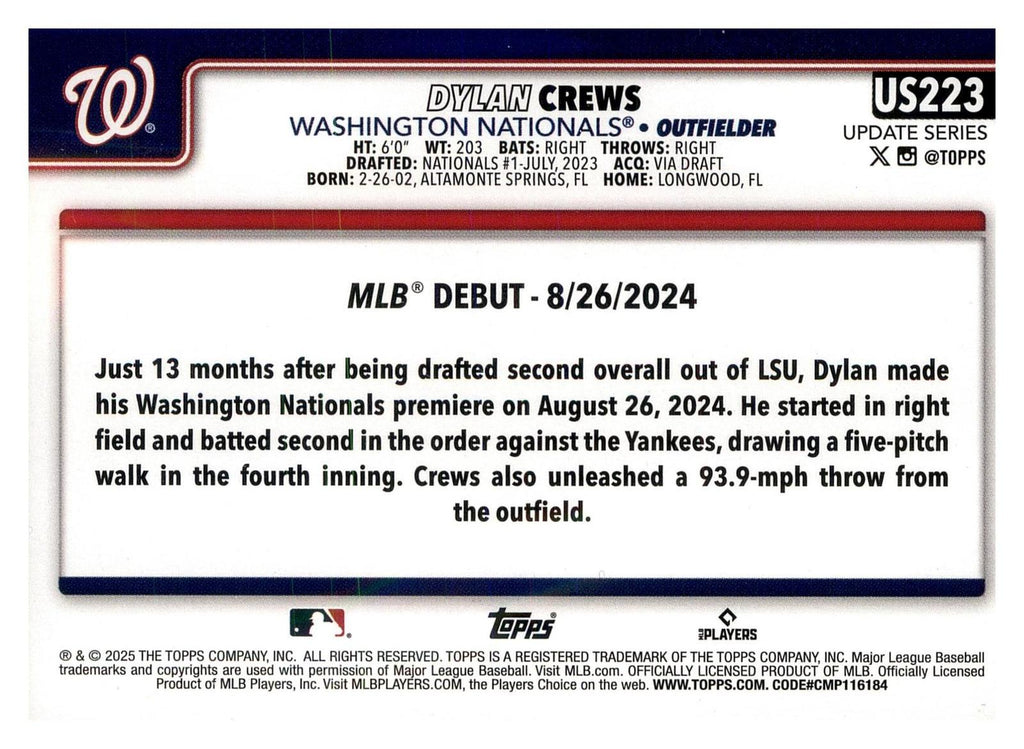 2025 Topps Update #US223 Dylan Crews back