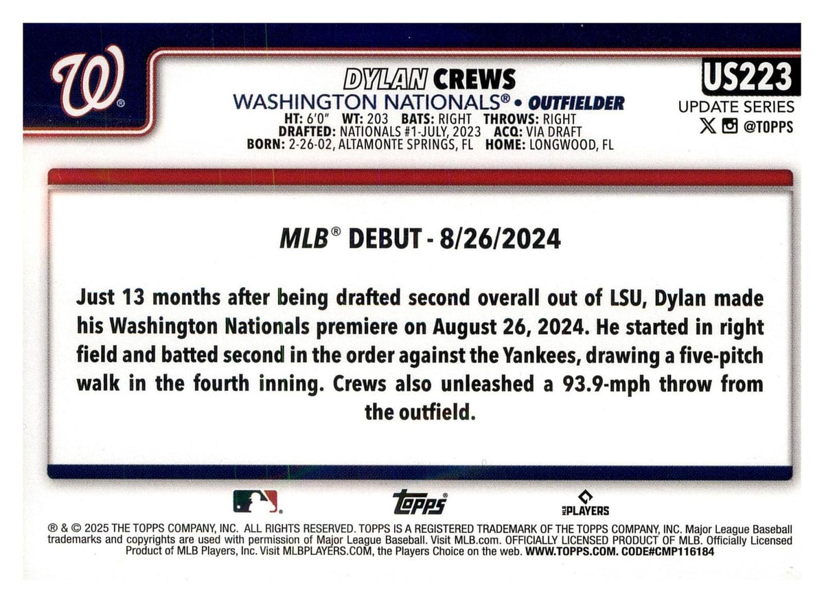 2025 Topps Update #US223 Dylan Crews back
