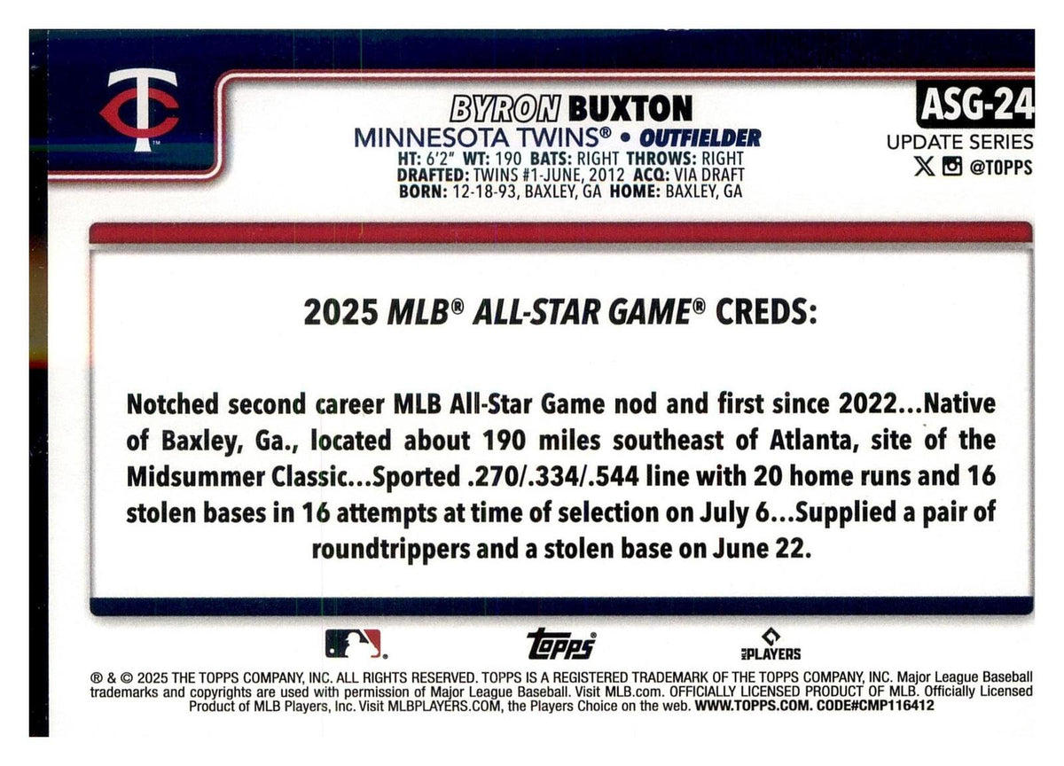 2025 Topps Update #ASG-24 Byron Buxton 2025 All-Star Game back