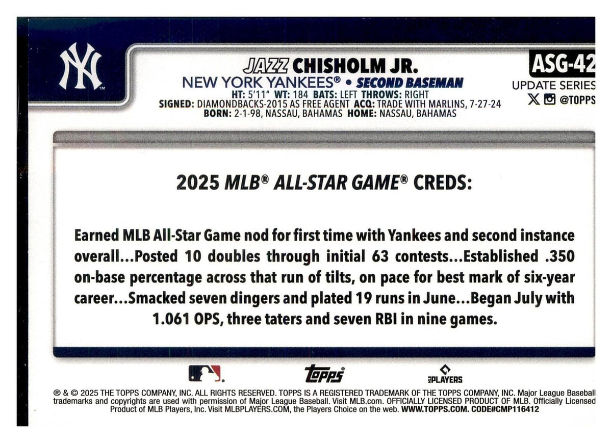 2025 Topps Chrome Update #ASGC-22 Jazz Chisholm Jr. 2025 All-Star Game back