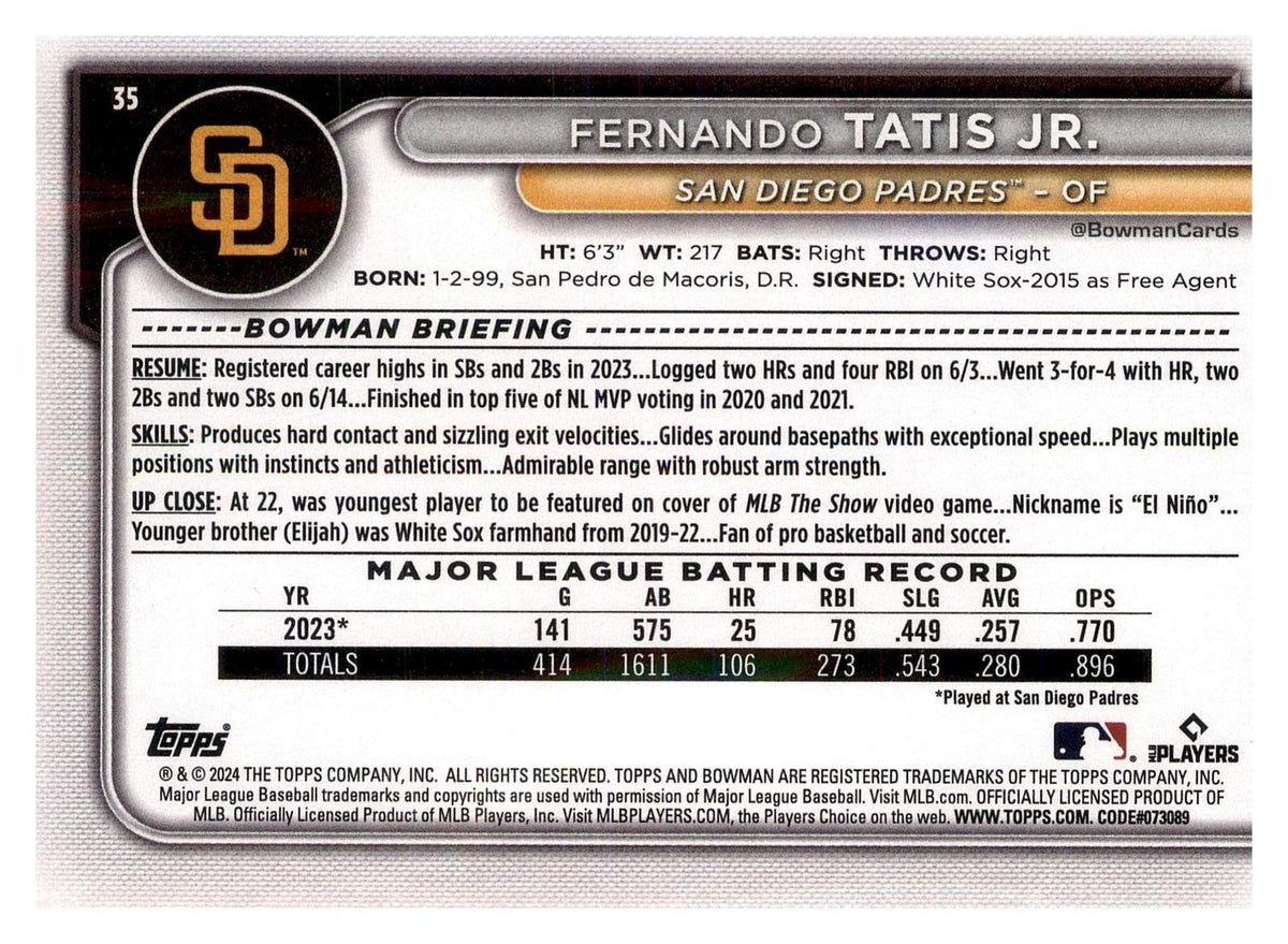 2024 Bowman #35 Fernando Tatis Jr. back