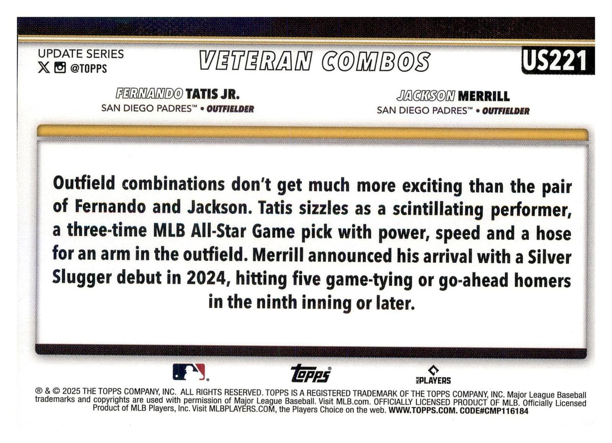 2025 Topps Update #US221 Cool Customers (Jackson Merrill / Fernando Tatis Jr.) back