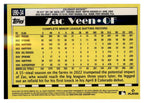 2025 Topps Update #U90-34 Zac Veen 1990 Topps Baseball 35th Anniversary back