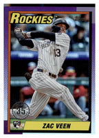 2025 Topps Update #U90-34 Zac Veen 1990 Topps Baseball 35th Anniversary front