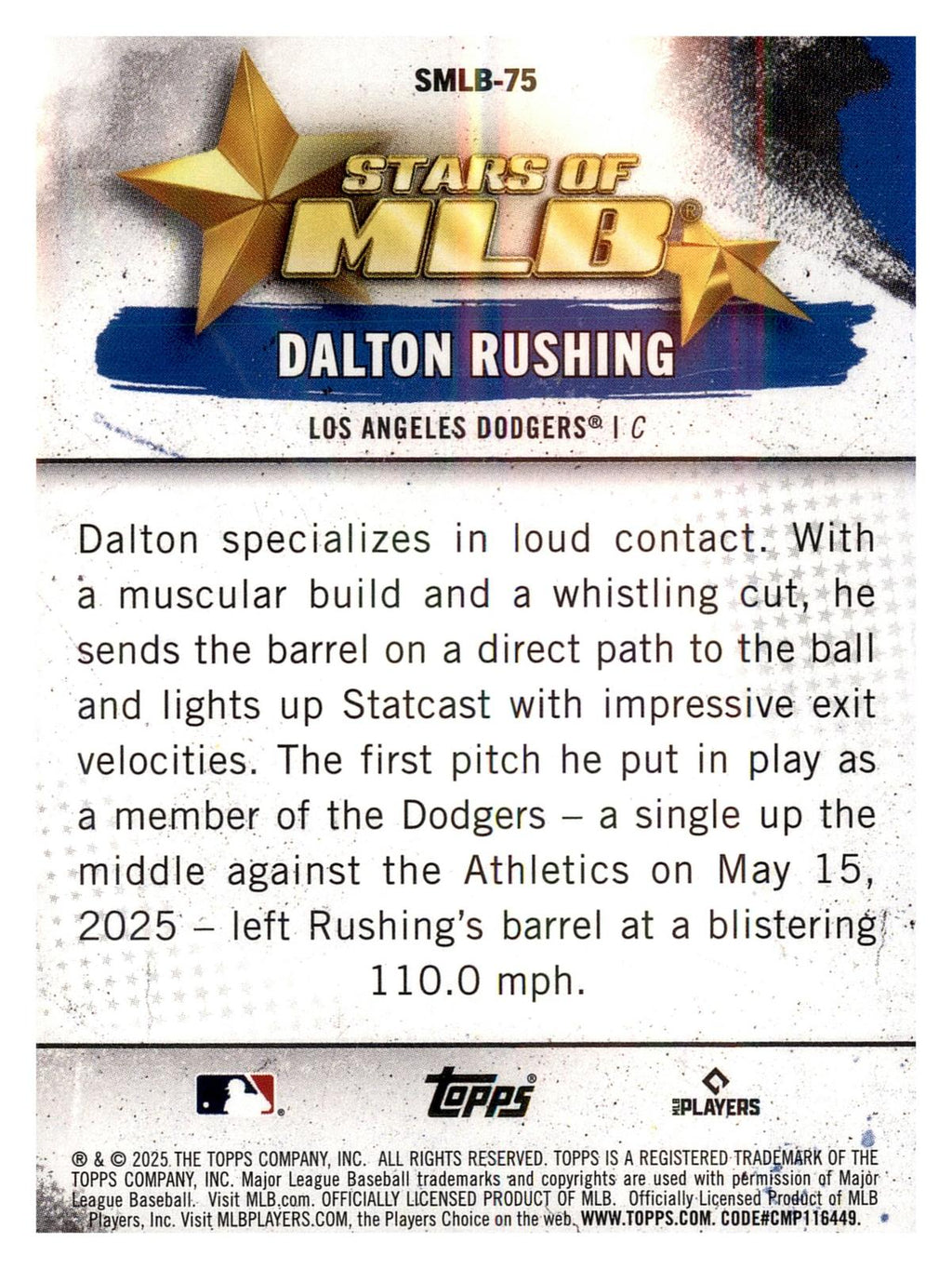 2025 Topps Update #SMLB-75 Dalton Rushing Stars of MLB back