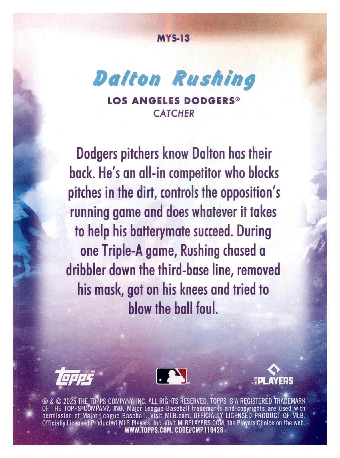 2025 Topps Update #MYS-13 Dalton Rushing Mystical back