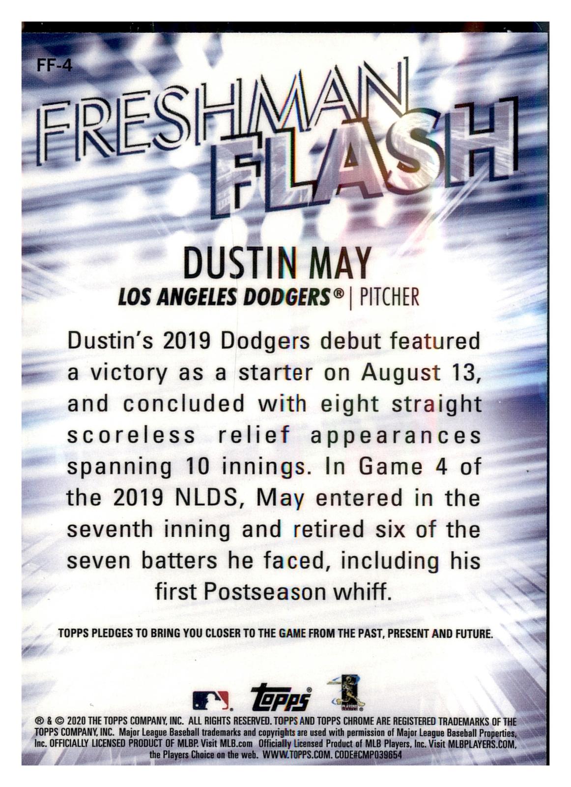 2020 Topps Chrome #FF-4 Dustin May Freshman Flash back