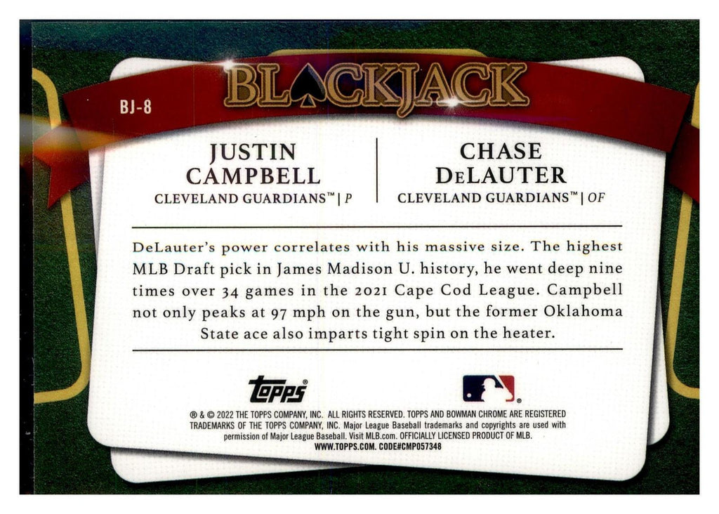 2022 Bowman Draft #BJ-8 Chase DeLauter / Justin Campbell Blackjack back