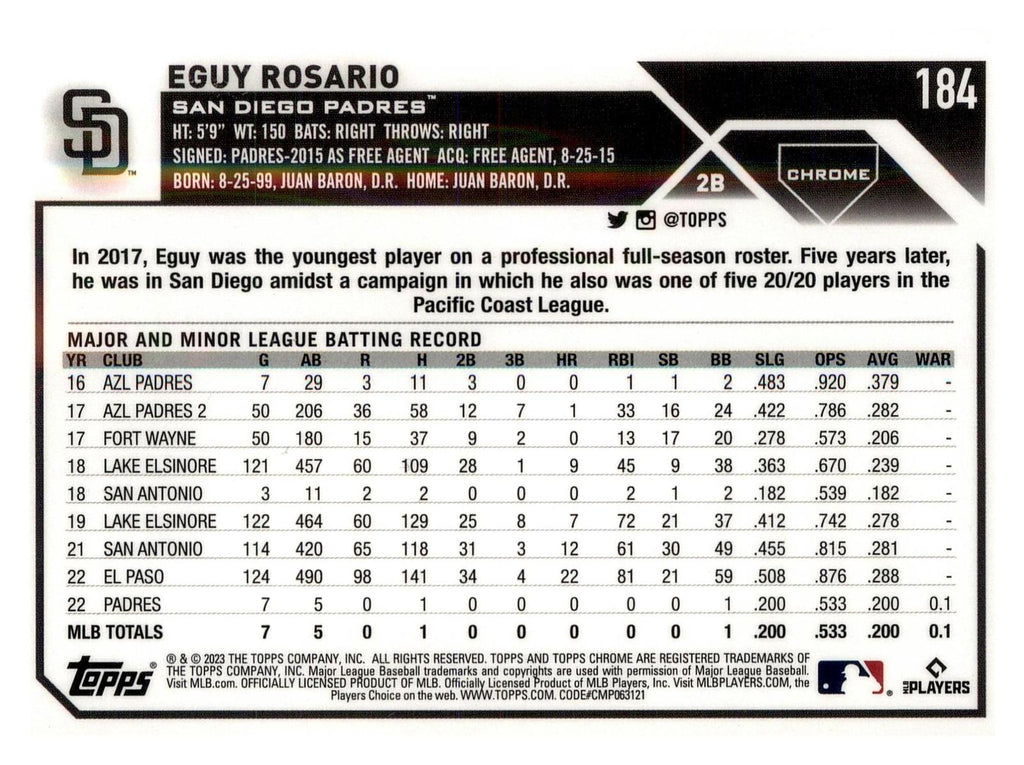2023 Topps Chrome #184 Eguy Rosario Negative Refractor back