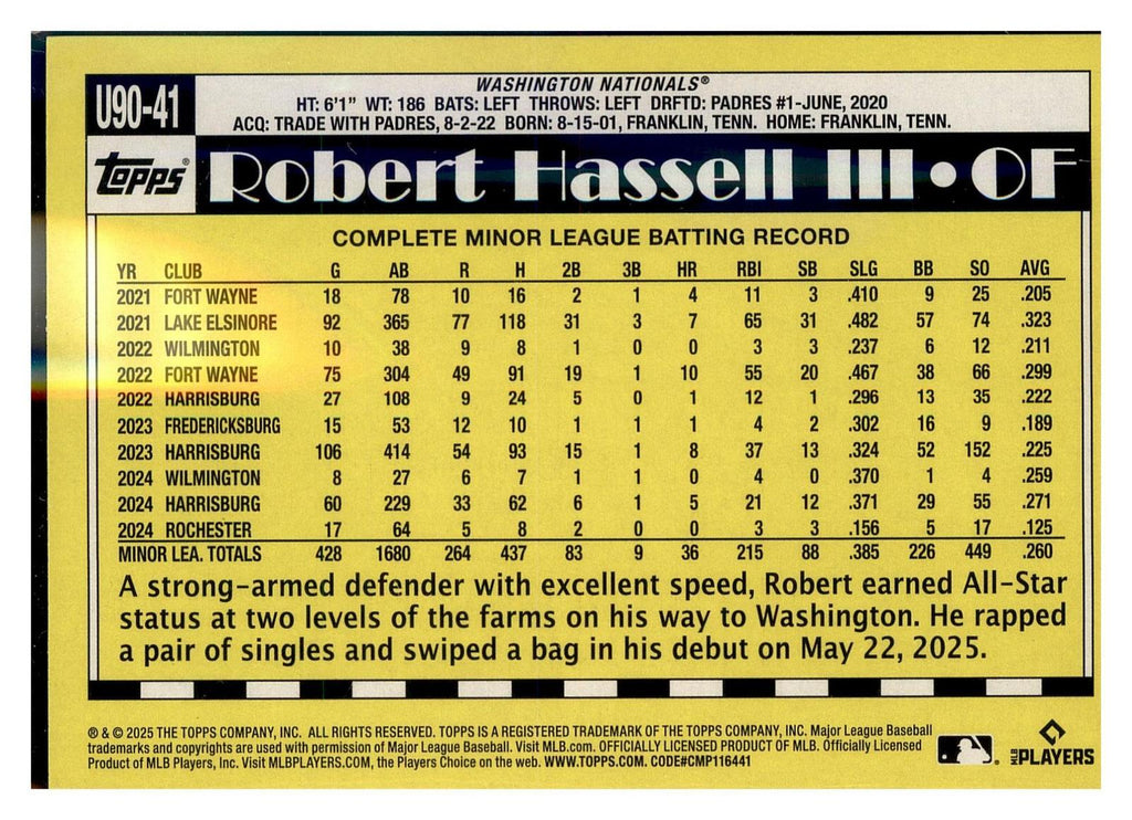 2025 Topps Update #U90-41 Robert Hassell III 1990 35th Anniv. back