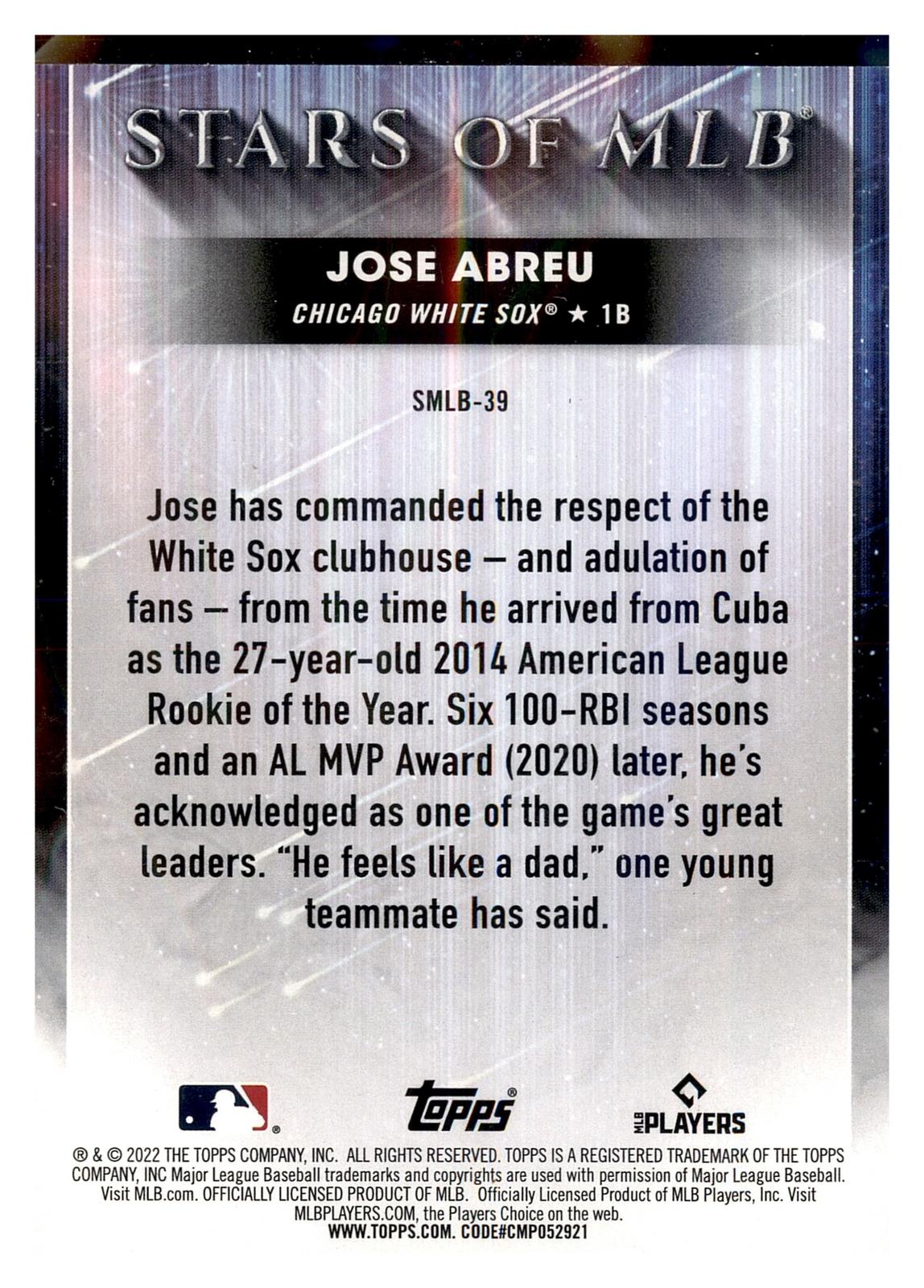 2022 Topps #SMLB-39 Jose Abreu Stars of MLB back