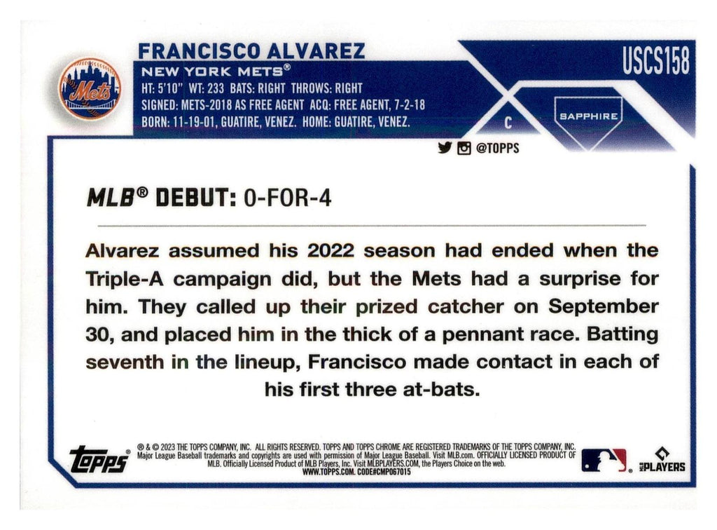 2023 Topps Chrome Update Sapphire Edition #USCS158 Francisco Alvarez back