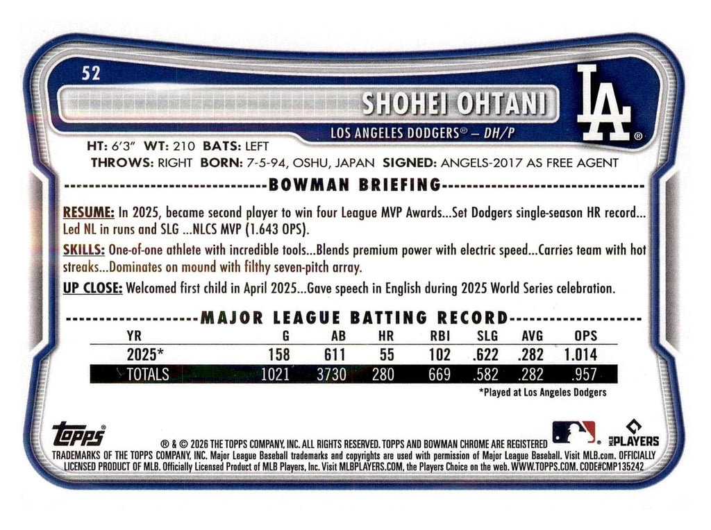2026 Bowman #52 Shohei Ohtani back