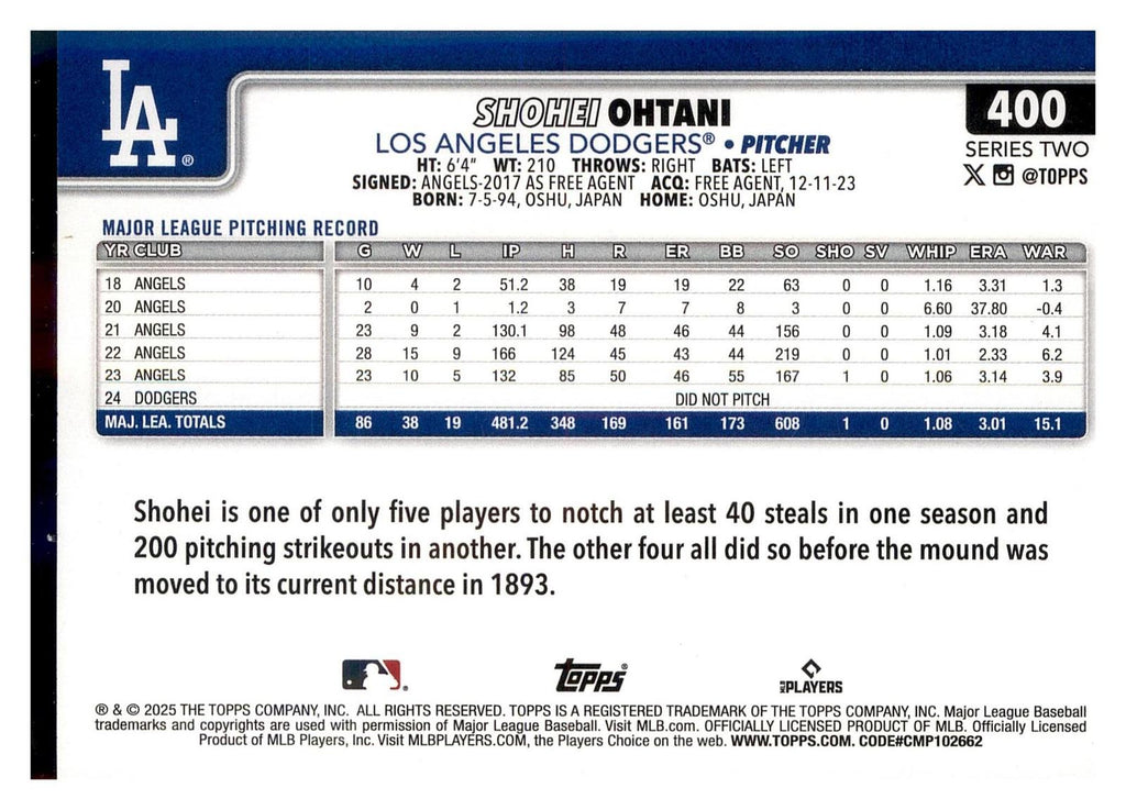 2025 Topps #400 Shohei Ohtani back