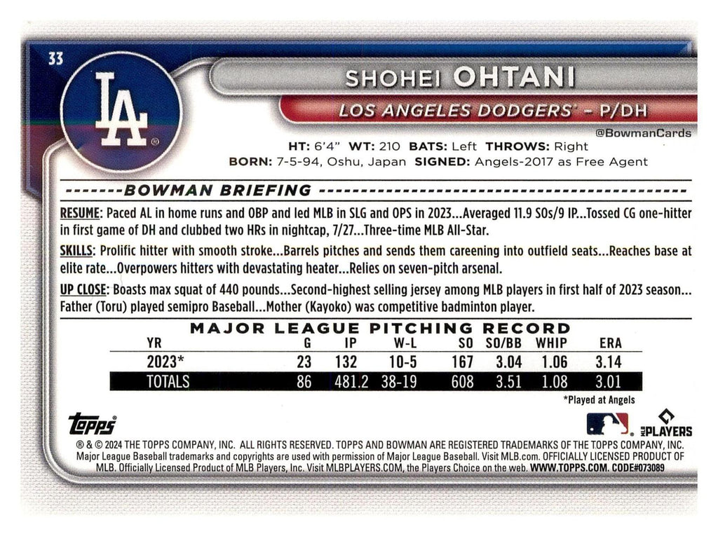 2024 Bowman #33 Shohei Ohtani back