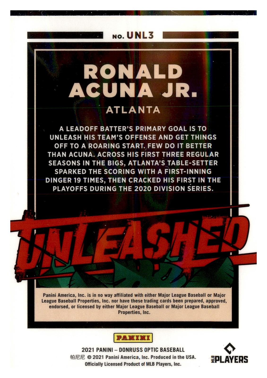 2021 Donruss Optic #UNL3 Ronald Acuna Jr. Unleashed back