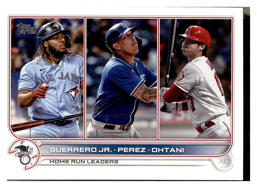 2022 Topps #48 AL HR Leaders (Guerrero Jr/Perez/ Shohei Ohtani) front