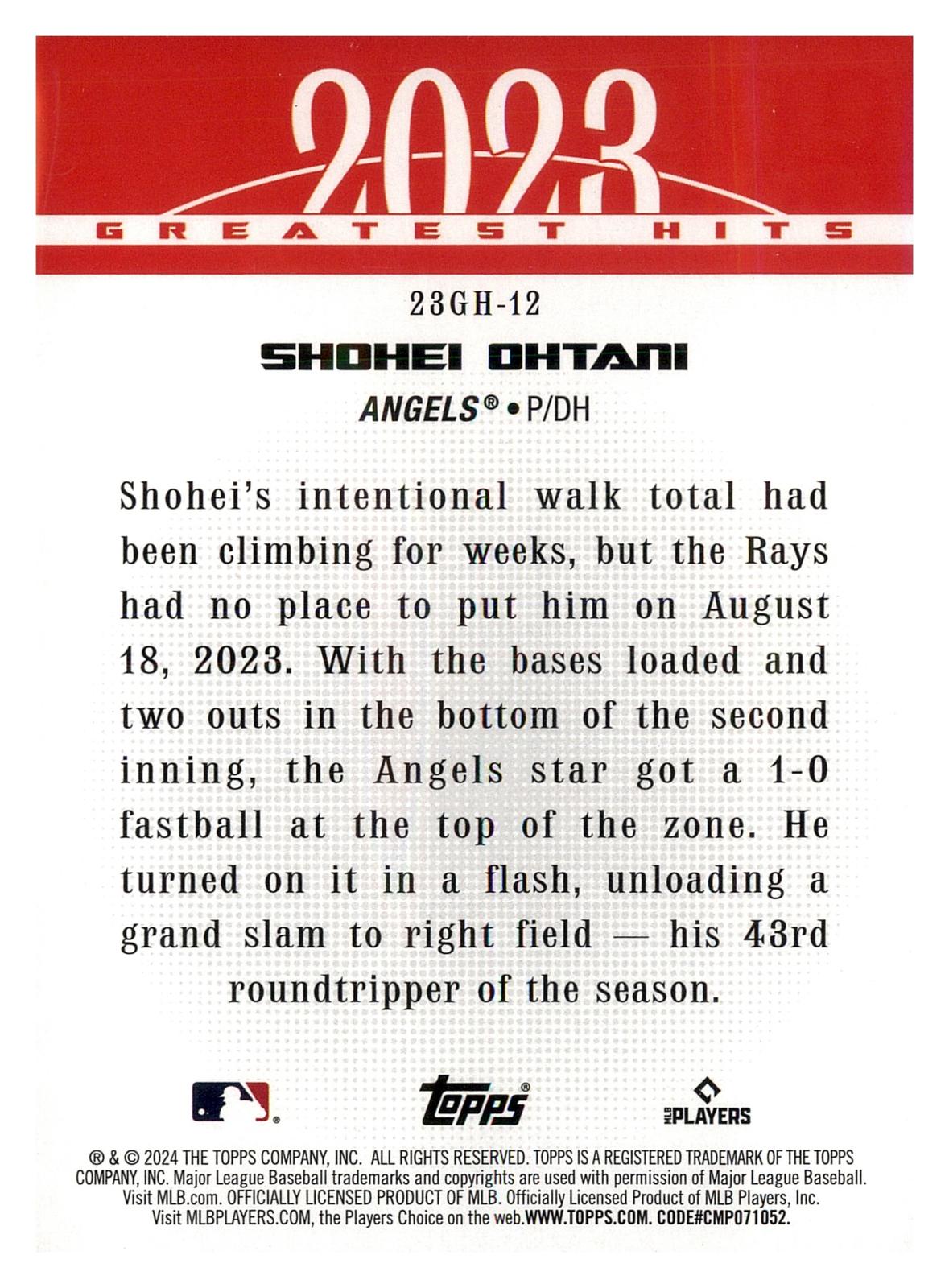 2024 Topps #23GH-12 Shohei Ohtani 2023 Greatest Hits back