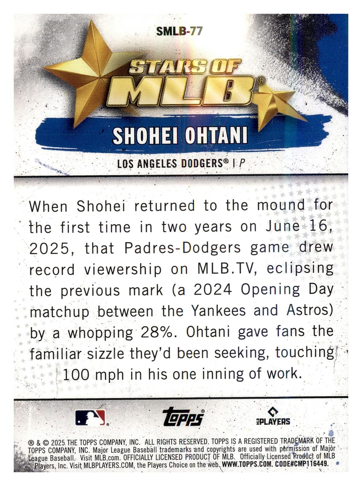 2025 Topps Update #SMLB-77 Shohei Ohtani Stars of MLB back