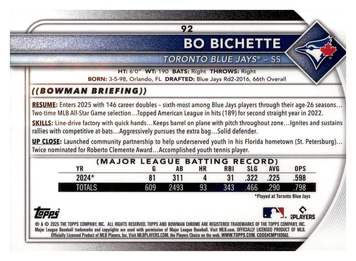 2025 Bowman #92 Bo Bichette Chrome Mojo Refractor