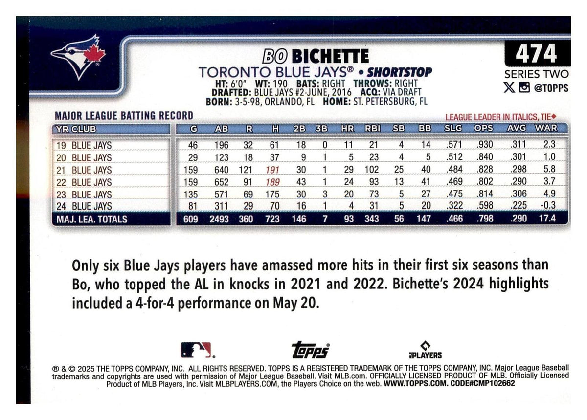 2025 Topps #474 Bo Bichette Sandglitter