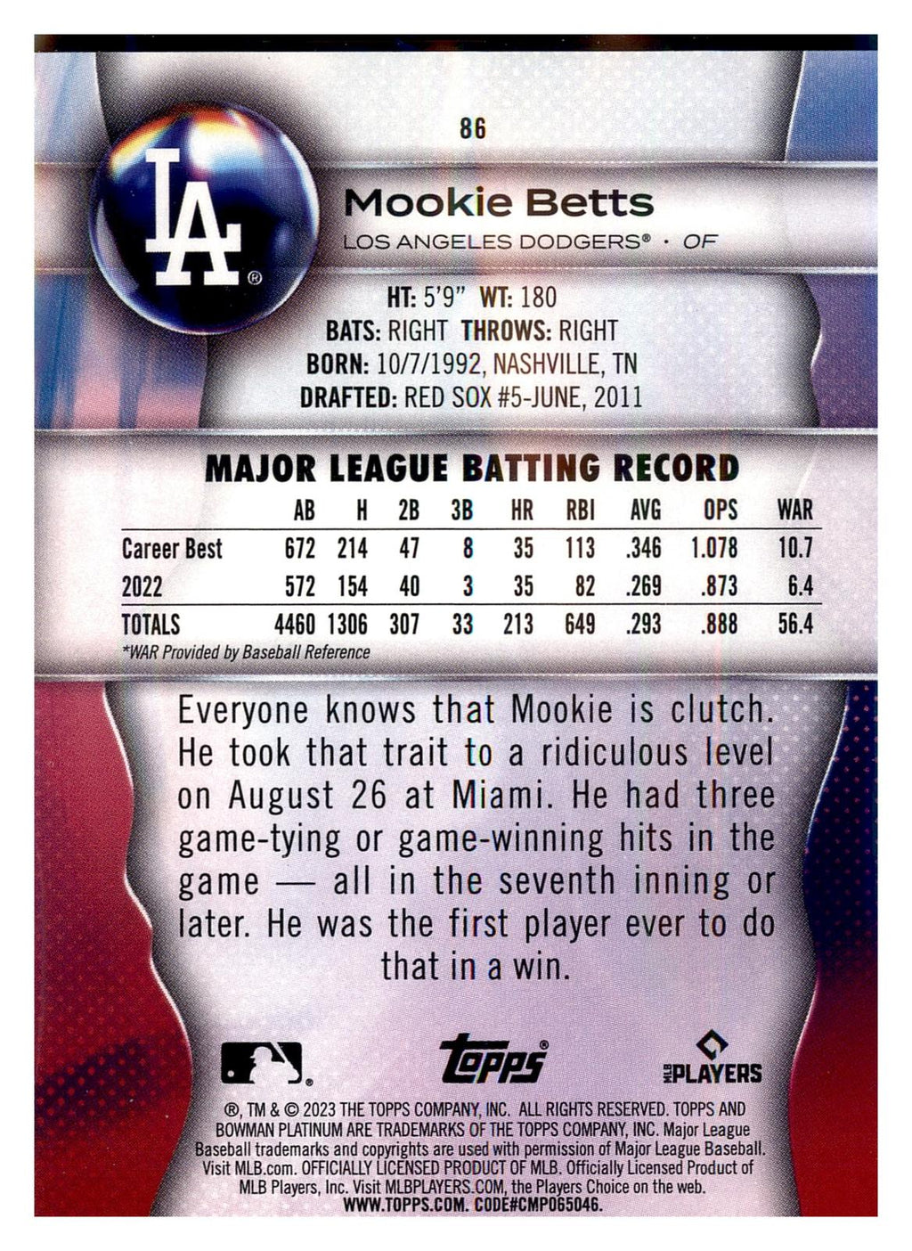 2023 Bowman Platinum #86 Mookie Betts