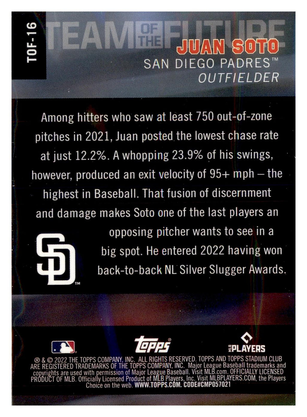 2022 Stadium Club Chrome #TOF-16 Juan Soto Team of the Future