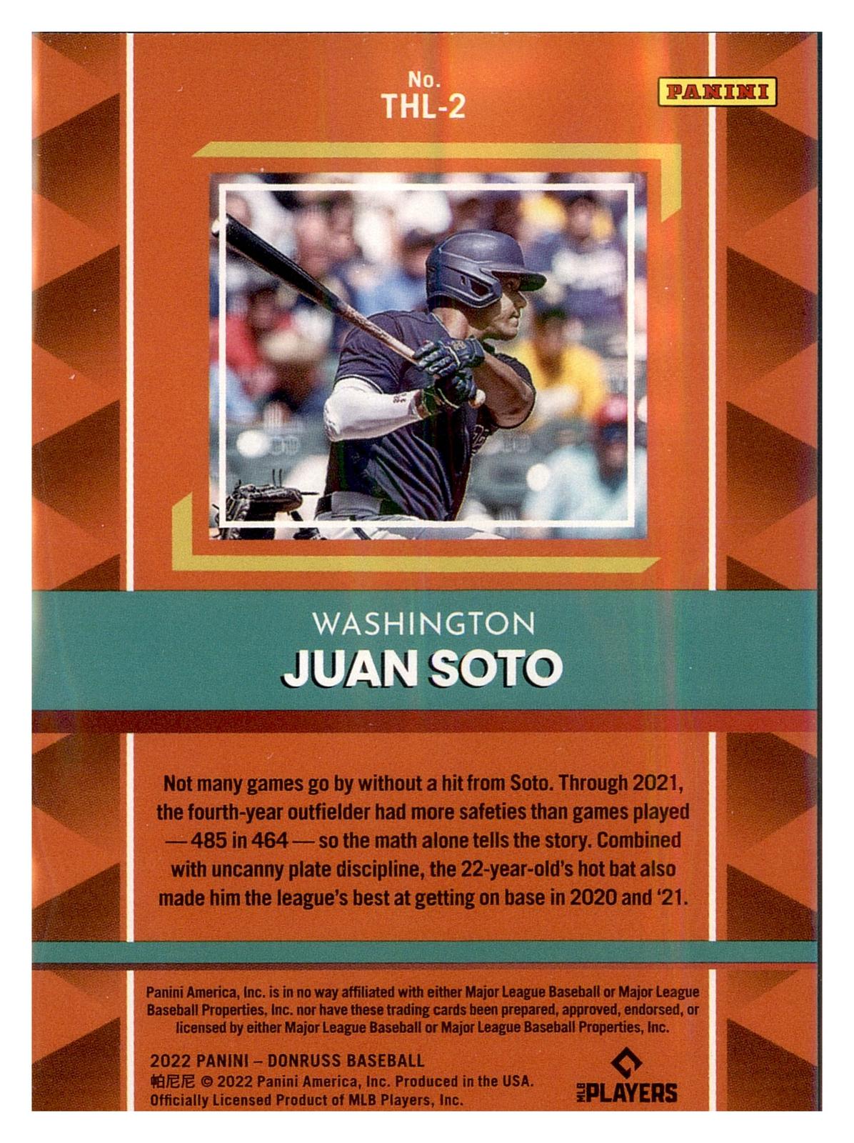 2022 Donruss #THL-2 Juan Soto The Hit List Diamond