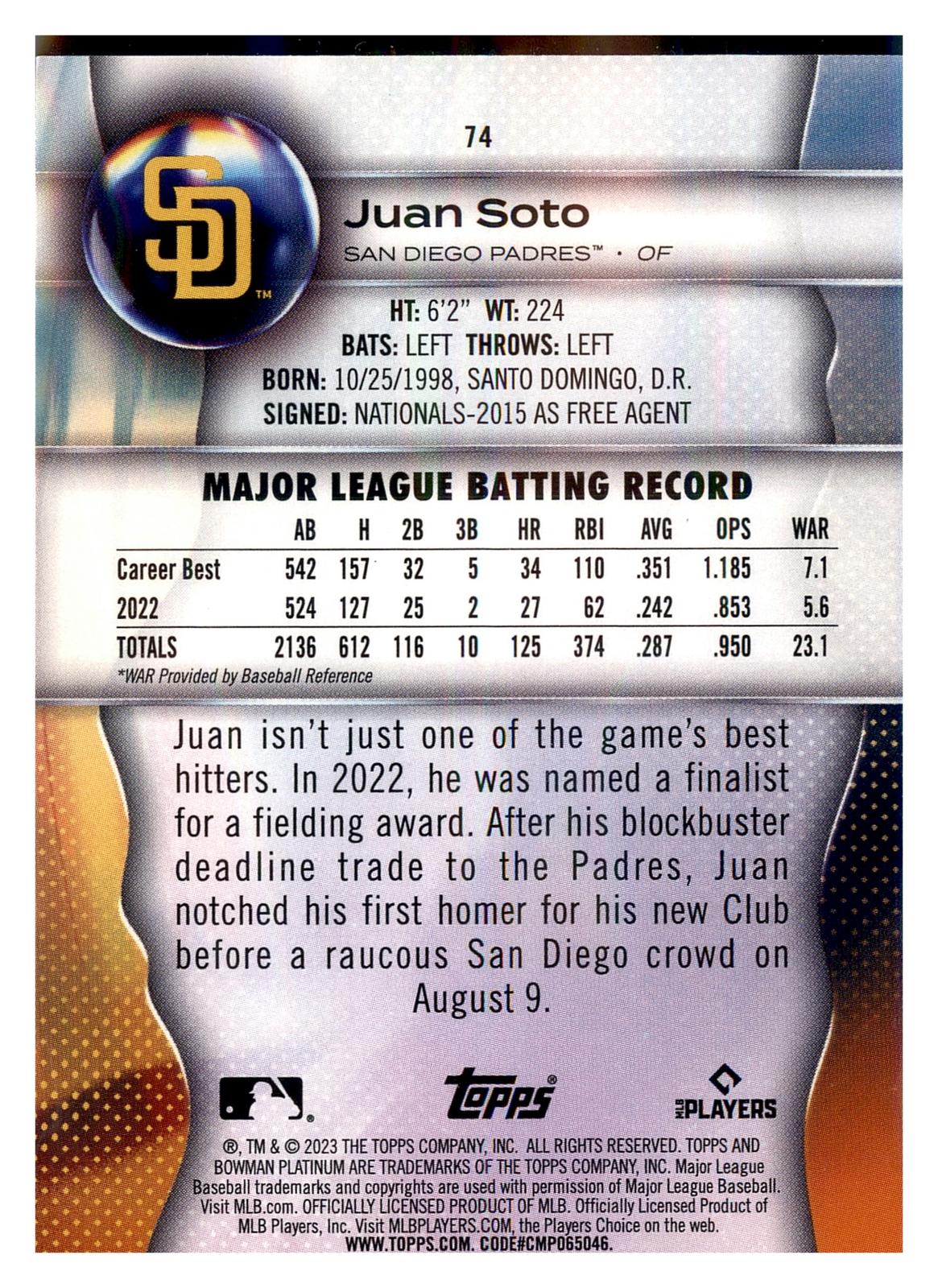 2023 Bowman Platinum #74 Juan Soto