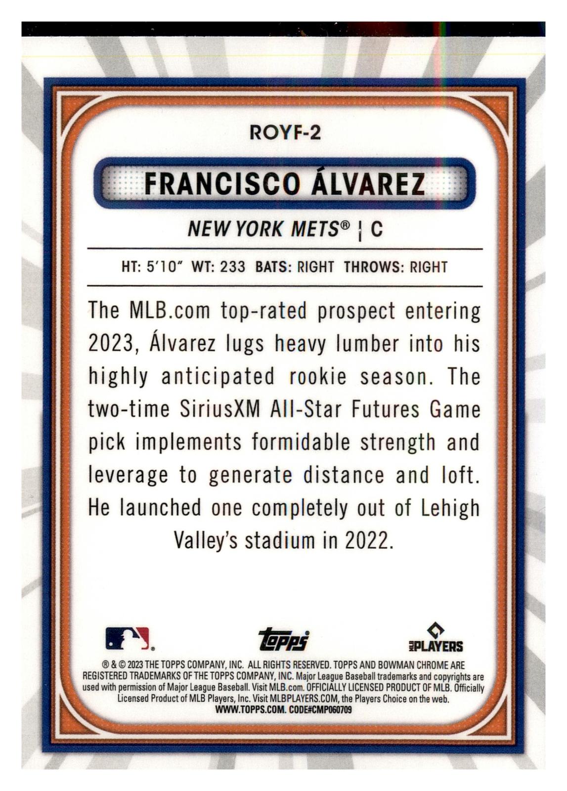 2023 Bowman Chrome #ROYF-2 Francisco Alvarez Rookie of the Year Favorites