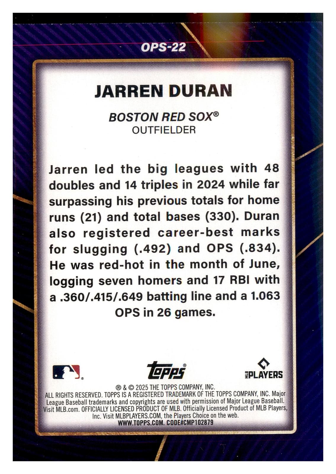 2025 Topps #OPS-22 Jarren Duran OPS Leaders