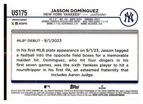 2024 Topps Update #US175 Jasson Domínguez