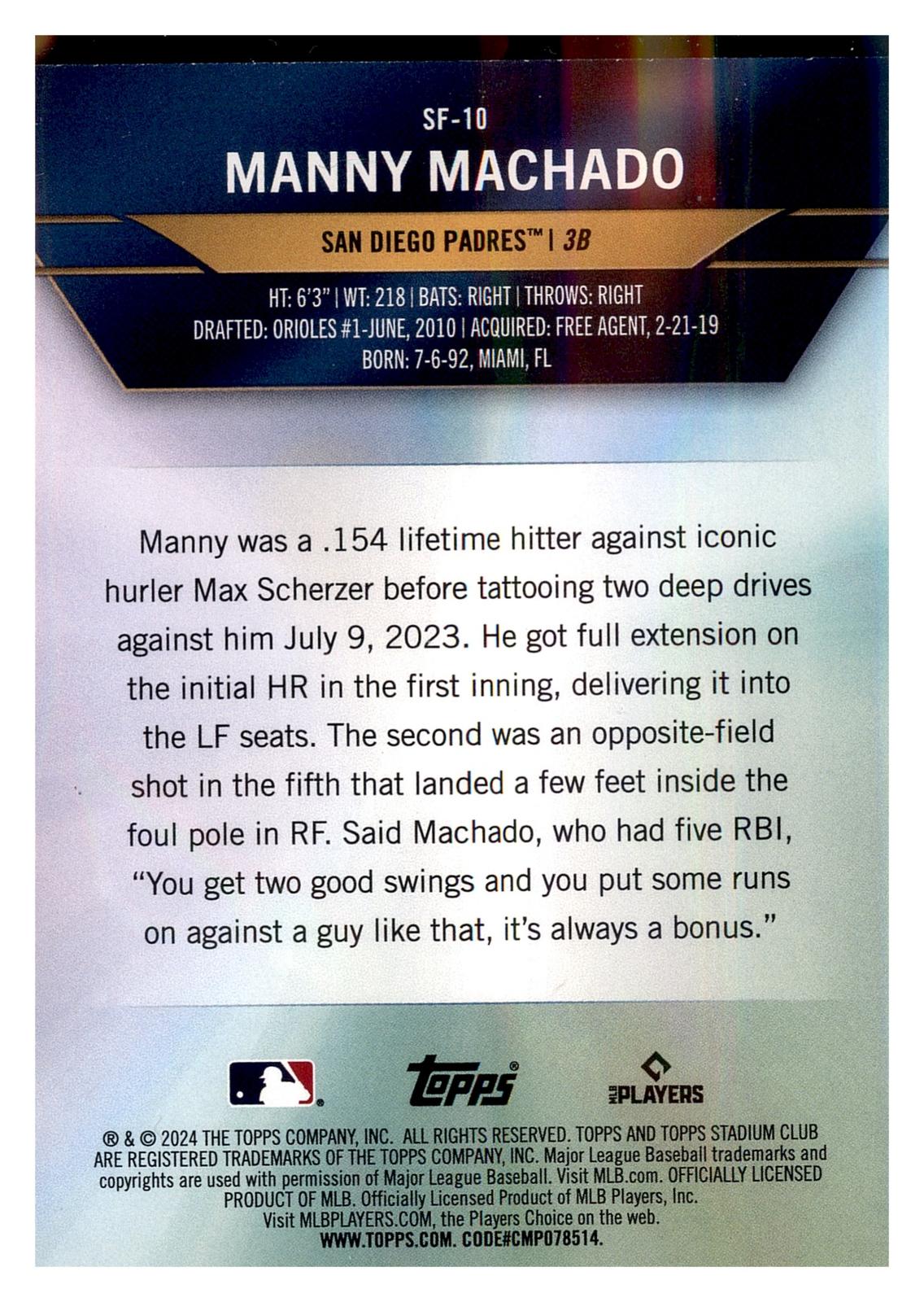 2024 Stadium Club #SF-10 Manny Machado Special Forces