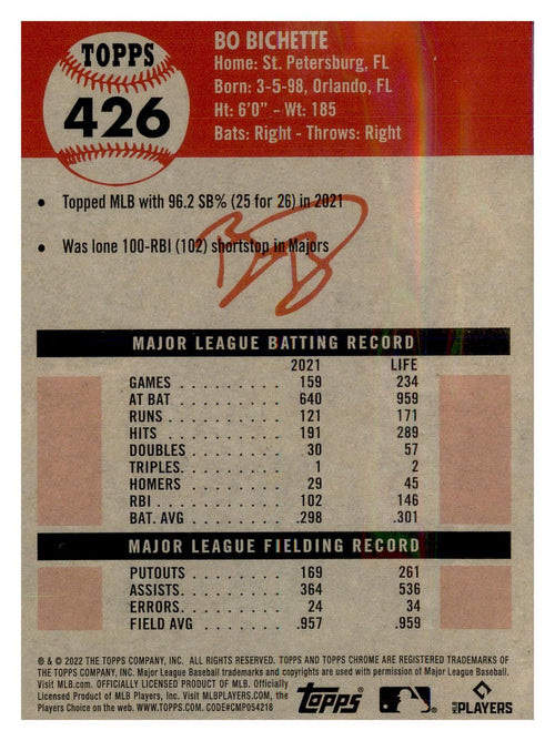 2022 Topps Chrome Platinum Anniversary #426 Bo Bichette