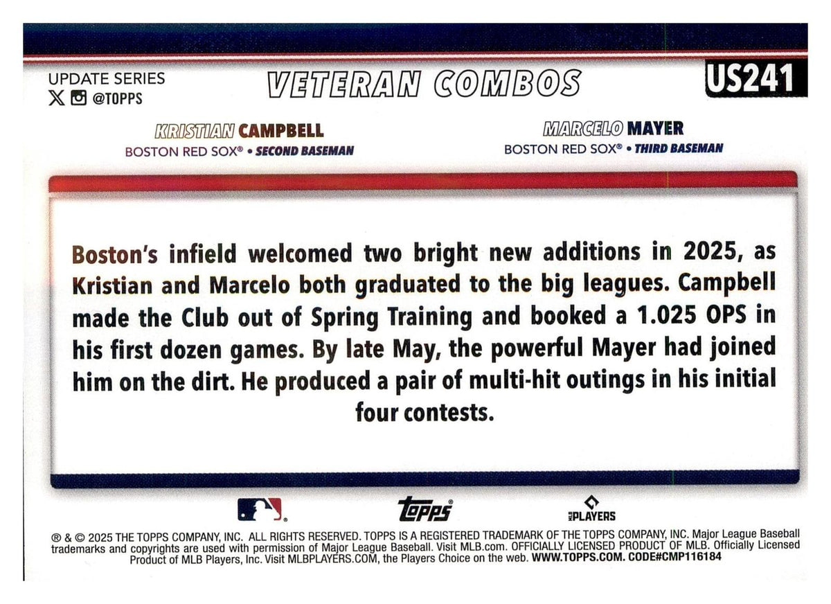 2025 Topps Update #US241 Beantown Boys (Marcelo Mayer / Kristian Campbell)