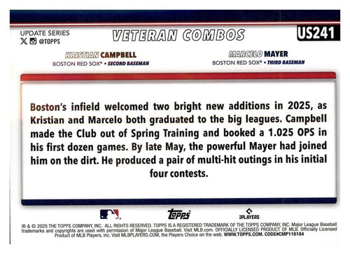 2025 Topps Update #US241 Beantown Boys (Marcelo Mayer / Kristian Campbell)