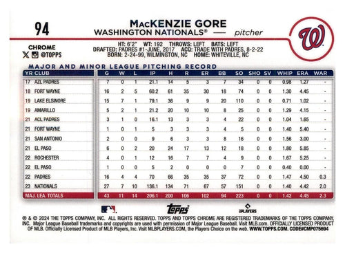 2024 Topps Chrome #94 MacKenzie Gore Raywave Refractor