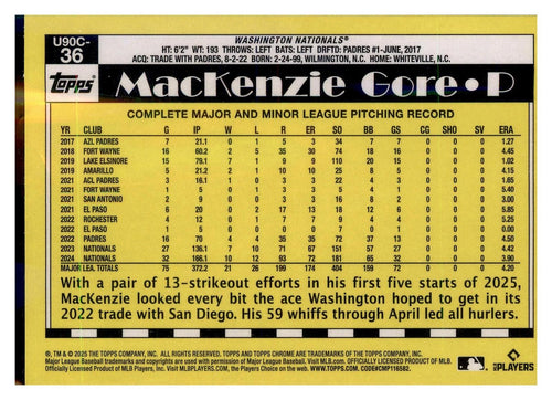 2025 Topps Update #U90C-36 MacKenzie Gore 1990 35th Anniversary Chrome