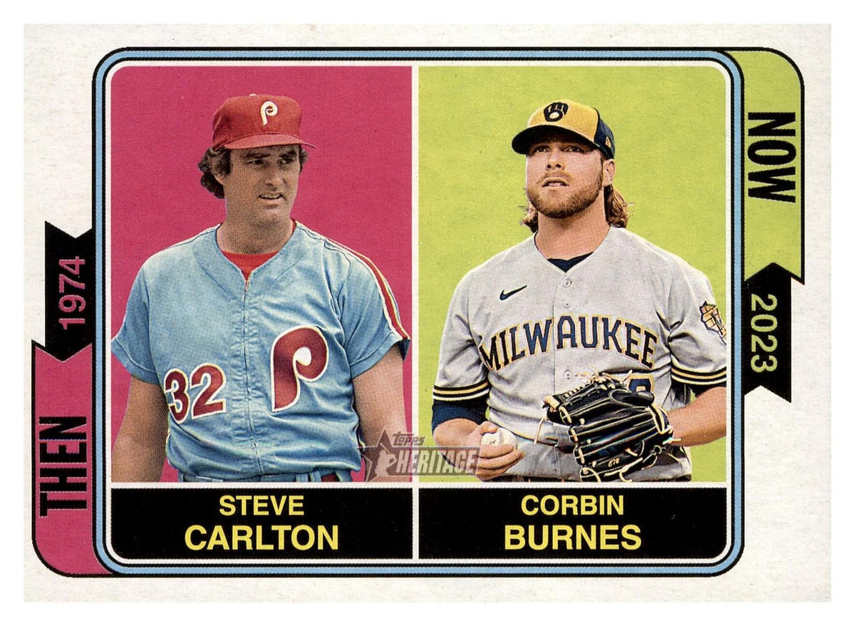 2023 Topps Heritage #TAN-13 Steve Carlton / Corbin Burnes Then and Now