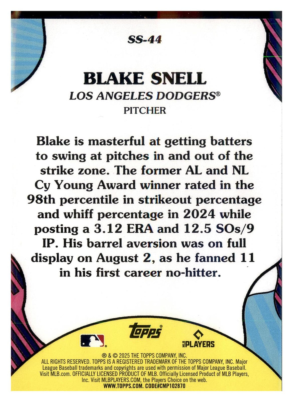 2025 Topps #SS-44 Blake Snell Summer Superstars