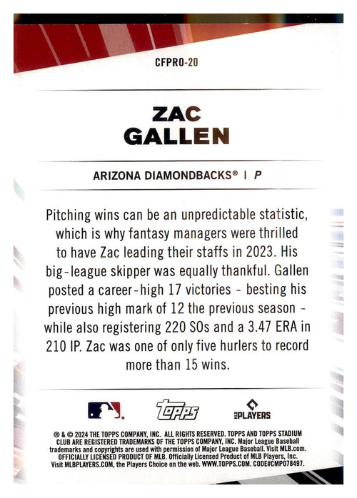 2024 Stadium Club #CFPRO-20 Zac Gallen Chief Fantasy Professionals
