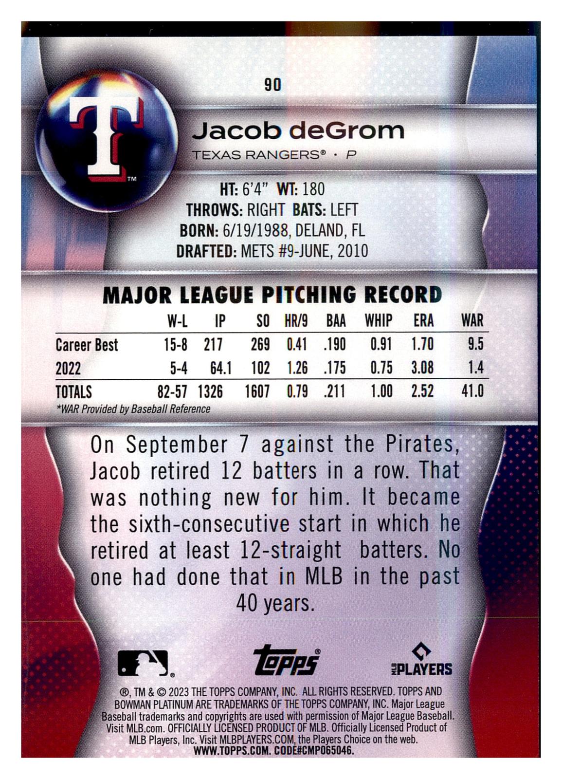 2023 Bowman Platinum #90 Jacob deGrom